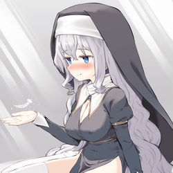 This is a pixiv picture whose title is 胸だけ発育のいいロリ巨乳シスターちゃん.