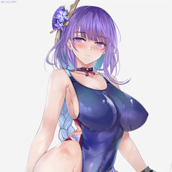 This is a pixiv picture whose title is 雷電將軍競泳水着.