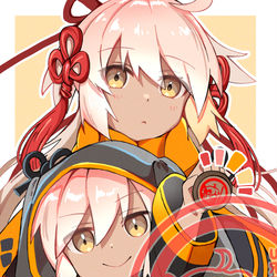 This is a pixiv picture whose title is 沖田オルタちゃんスタンプを押してくれる煉獄ちゃん.