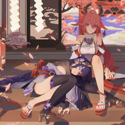This is a pixiv picture whose title is 八重神子和雷电将军.
