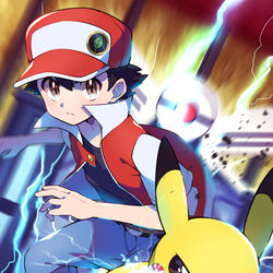 This is a pixiv picture whose title is レッド＆ピカチュウ.