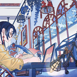 This is a pixiv picture whose title is 🖊️𝑾𝒓𝒊𝒕𝒊𝒏𝒈 𝒘𝒐𝒓𝒌.