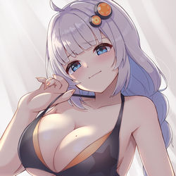 This is a pixiv picture whose title is 「これ新しい水着なんですけど、どうですかぁ？」.
