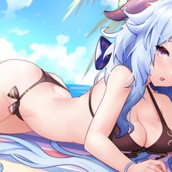 This is a pixiv picture whose title is 甘雨泳装 小小壁纸.