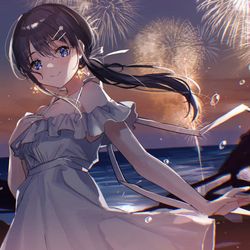 This is a pixiv picture whose title is 棚田と花火.