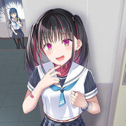 This is a pixiv picture whose title is 「学園のアイドルはぁ、わたしだよねぇ？」.