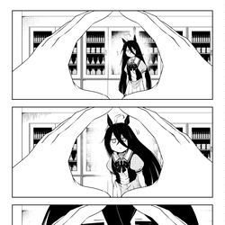 This is a pixiv picture whose title is スヌートチャレンジするタキオンとむぎゅカフェ.
