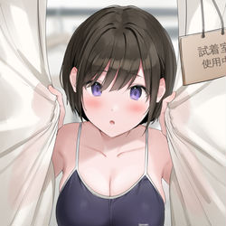 This is a pixiv picture whose title is 水着の試着👙.