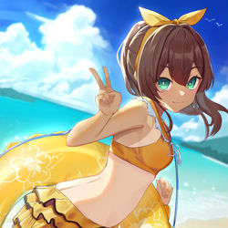 This is a pixiv picture whose title is 海とまつりちゃん.