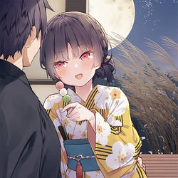 This is a pixiv picture whose title is 「十五夜は今も昔も変わらない」《お月見編》.