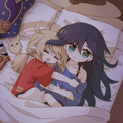 This is a pixiv picture whose title is 寝れない.