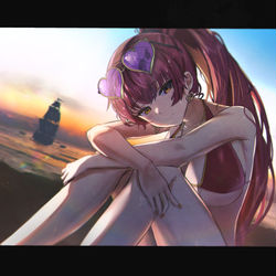 This is a pixiv picture whose title is 船長とビーチで.