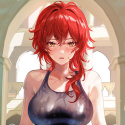 This is a pixiv picture whose title is 競泳水着ディルック♀.
