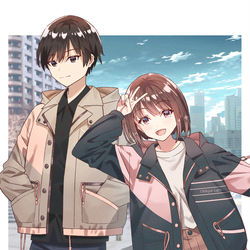This is a pixiv picture whose title is 斜光カラーのお揃いブルゾン.