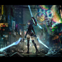 This is a pixiv picture whose title is Cyberpunk Kronii.