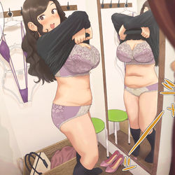 This is a pixiv picture whose title is 試着室で着替えお姉さん.