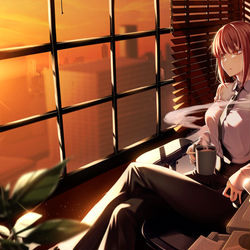 This is a pixiv picture whose title is チェンソーマンのマキマさんのコーヒーブレイク(skeb).