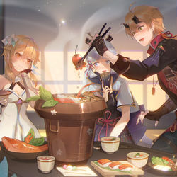 This is a pixiv picture whose title is 【原神】火锅游戏.