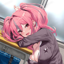 This is a pixiv picture whose title is 「隣の席にいる日常の風景」.