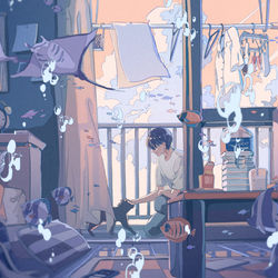 This is a pixiv picture whose title is ある夕方の日常.