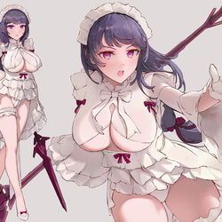 This is a pixiv picture whose title is 赤い槍のメイド.