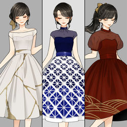 This is a pixiv picture whose title is 工芸品×ドレス.