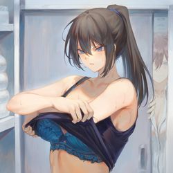This is a pixiv picture whose title is 汗だくになったのでお風呂に入る乙葵ちゃん.