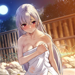 This is a pixiv picture whose title is 「 混浴って初めてなんだ。 少し恥ずかしい… 」.