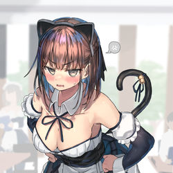 This is a pixiv picture whose title is 「…て、店内での撮影はお控えくださいっ…///‼」.