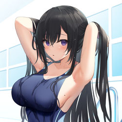 This is a pixiv picture whose title is 競泳水着とホクロ女子.
