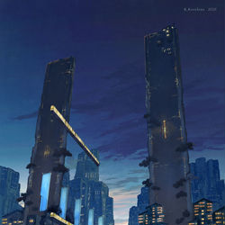 This is a pixiv picture whose title is 旧き柱の街・夜.