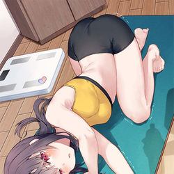 This is a pixiv picture whose title is 「お風呂上がりにストレッチ」《妹10大秘密その3》.