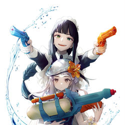 This is a pixiv picture whose title is 「お嬢様、戦争で御座います」.