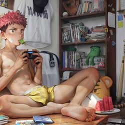 This is a pixiv picture whose title is 虎杖の部屋.