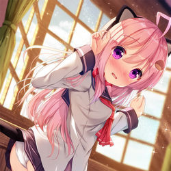 This is a pixiv picture whose title is なんでも言うこと聞いてくれる子に猫耳尻尾付けてもらってみた.