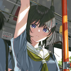 This is a pixiv picture whose title is 「バス、同じだったんですね」.