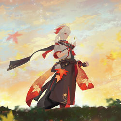 This is a pixiv picture whose title is 枫原万叶·临风离声.