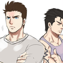 This is a pixiv picture whose title is 後方腕組彼氏.