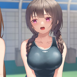 This is a pixiv picture whose title is おさげ競泳水着.
