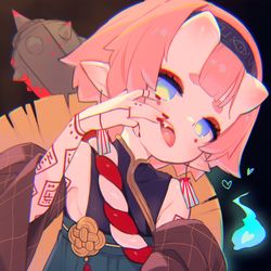 This is a pixiv picture whose title is 【リクエスト絵】歯見せて！.