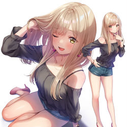 This is a pixiv picture whose title is 金髪美脚ギャル.