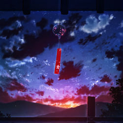 This is a pixiv picture whose title is 茜さすと風鈴　夏の残響.