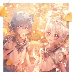 This is a pixiv picture whose title is ねこと秋.