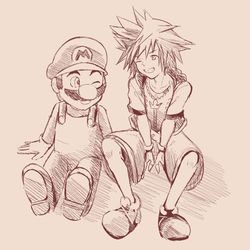 This is a pixiv picture whose title is 鉛筆風マリオ＆ソラ.