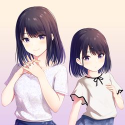 This is a pixiv picture whose title is ボブヘアーの灯織（人妻verと子供時代ver).