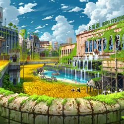 This is a pixiv picture whose title is 上野駅前幻想ひまわり.