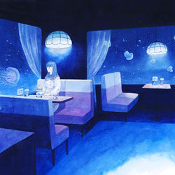 This is a pixiv picture whose title is 青と海月.