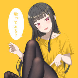 This is a pixiv picture whose title is タイツで誘惑してくる彼女が欲しい.