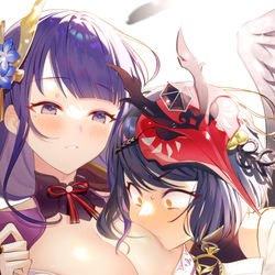This is a pixiv picture whose title is 裟羅×雷電将軍.