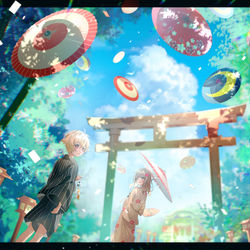 This is a pixiv picture whose title is 万花繚乱／After the Rain.